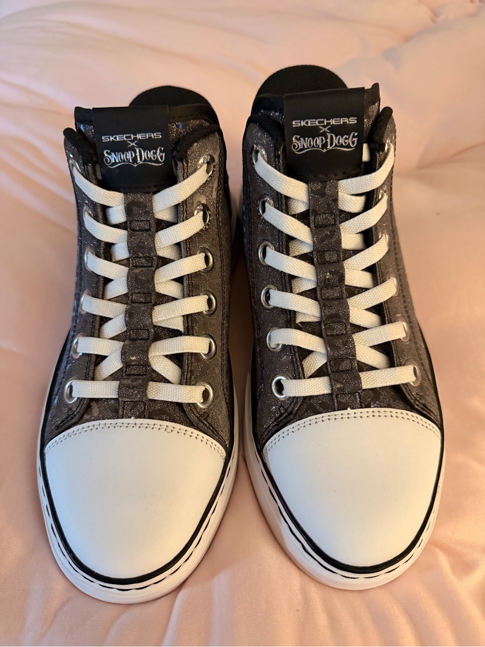 Snoop Dog  Black & White High-Top Sneakers. Sketchers leopard print